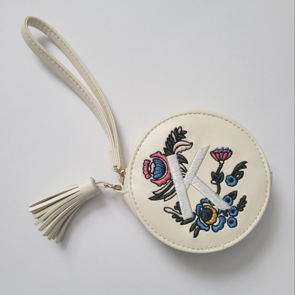 Handbags - K inital and floral embroidered coin purse